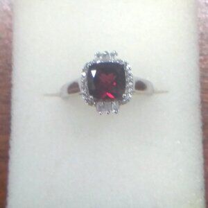 Dark Red Garnet Silver Ring